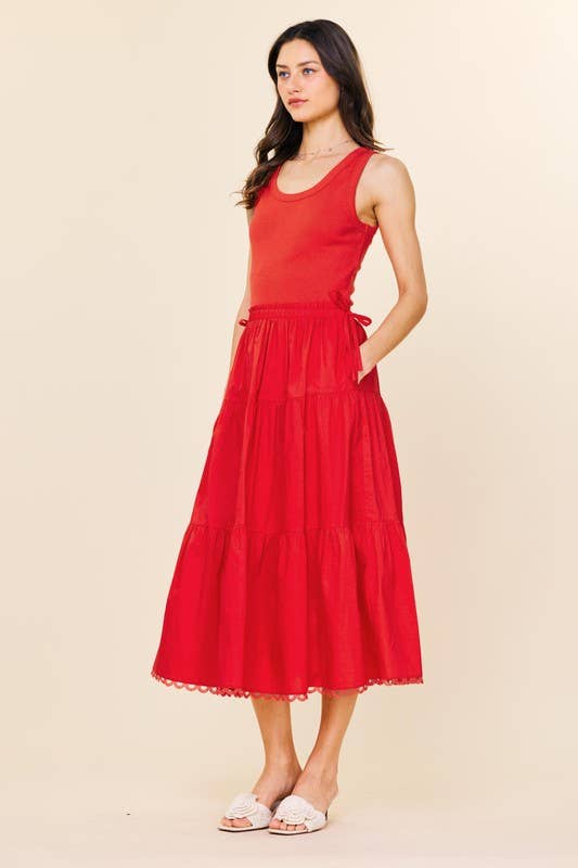 Sleeveless Knit Tank Poplin Skirt Dress