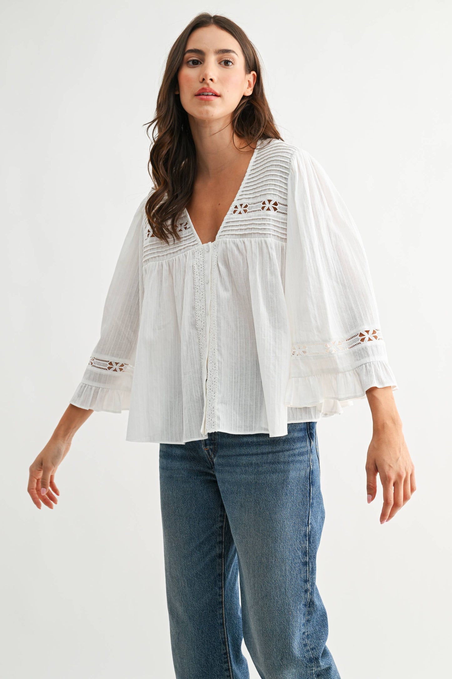 White Lace Mid Sleeve Top