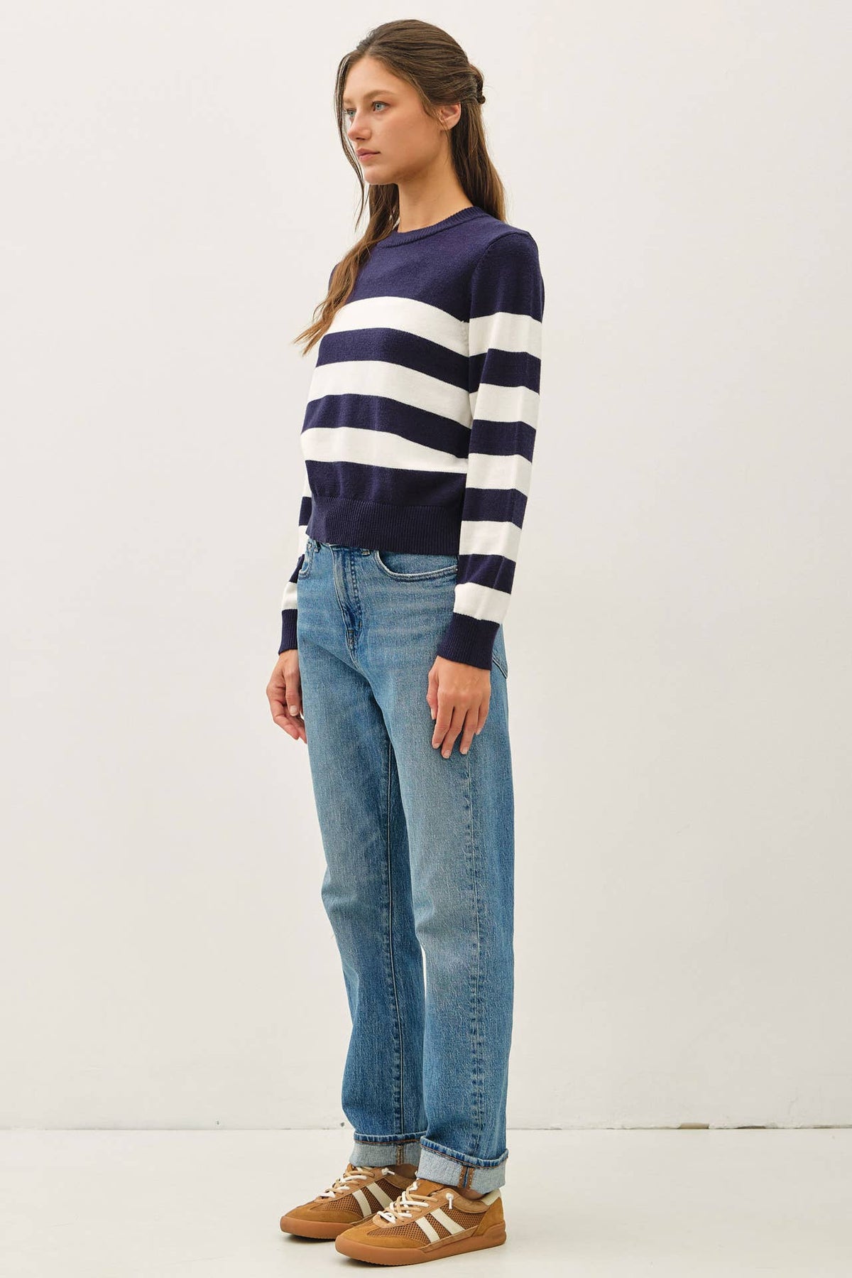 Cropped Long Sleeve Bold Stripe Sweater