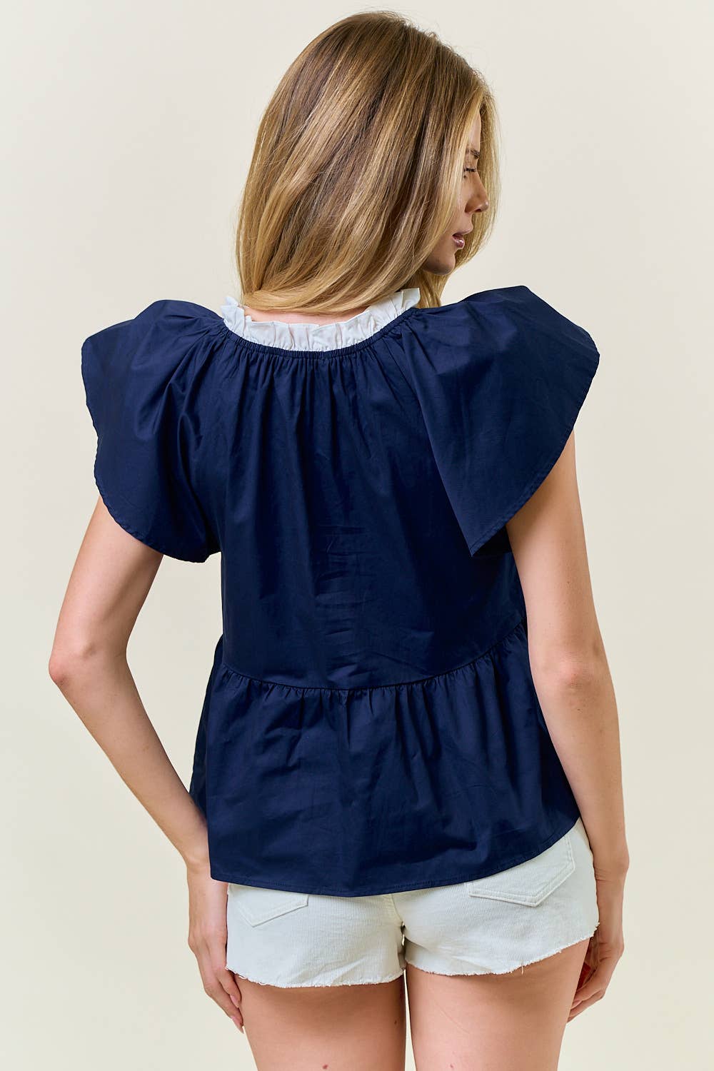 Flutter Sleeve Tie Front Peplum Top