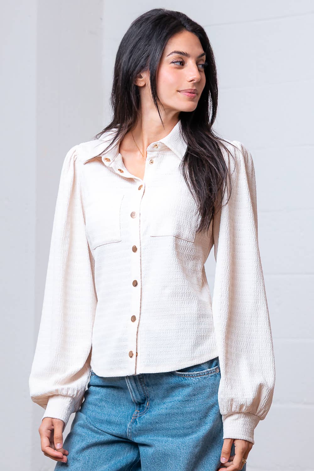 Puff sleeve button down