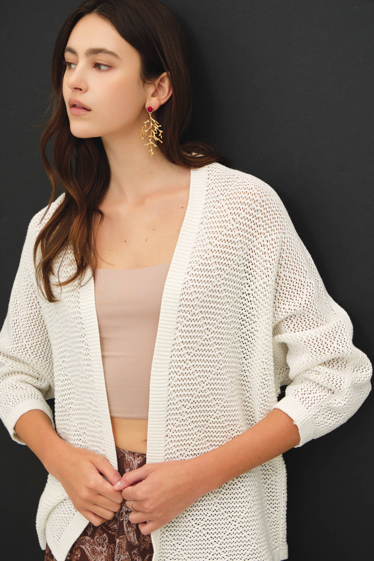 Diamond Knit Open Front Cardigan