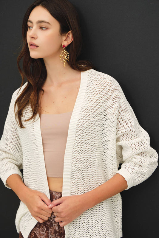 Diamond Knit Open Front Cardigan