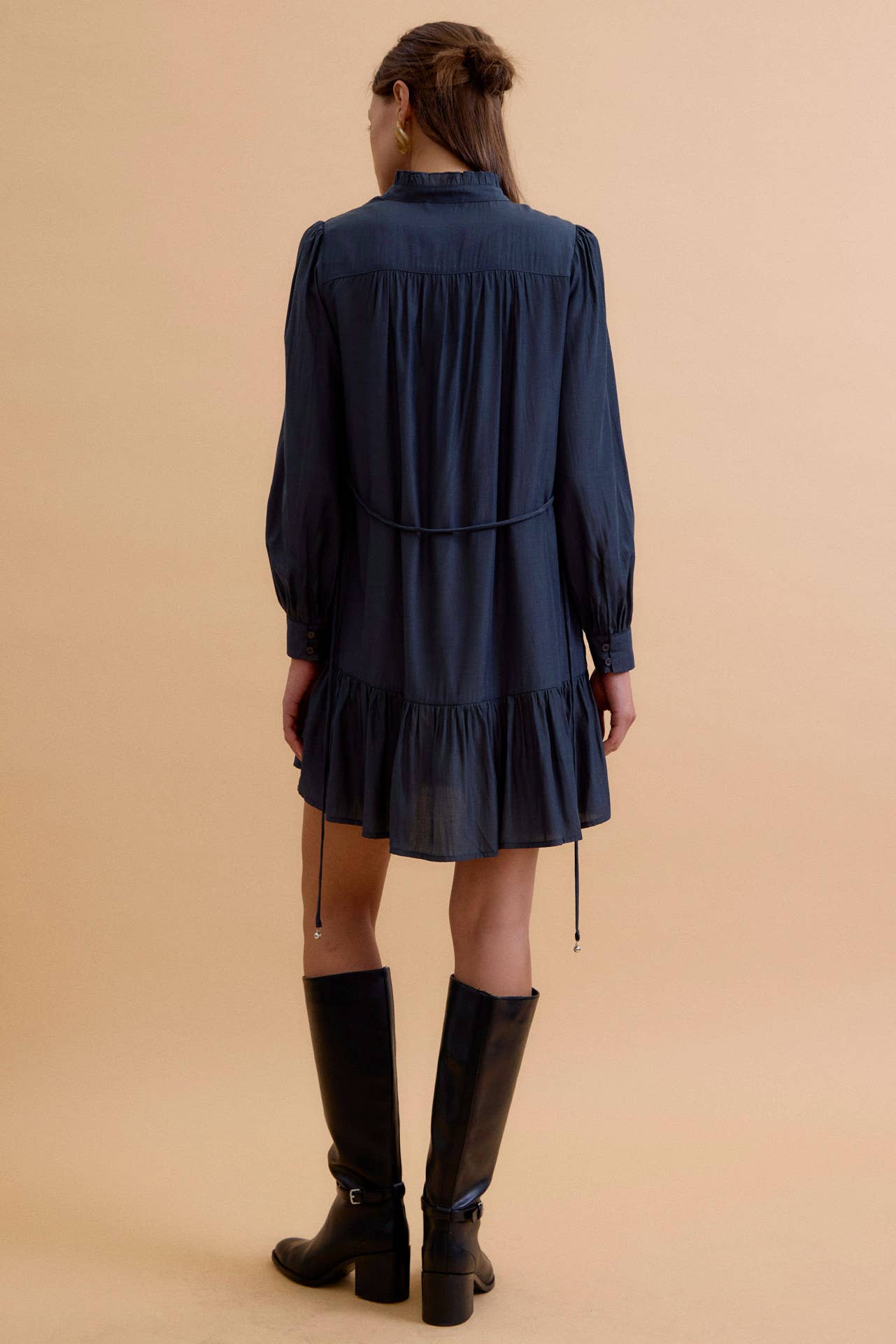 Long Sleeve Ruffled Mini Shirt Dress