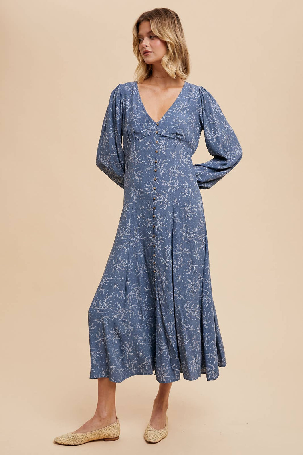 Floral Button Down Long Sleeve Maxi Dress