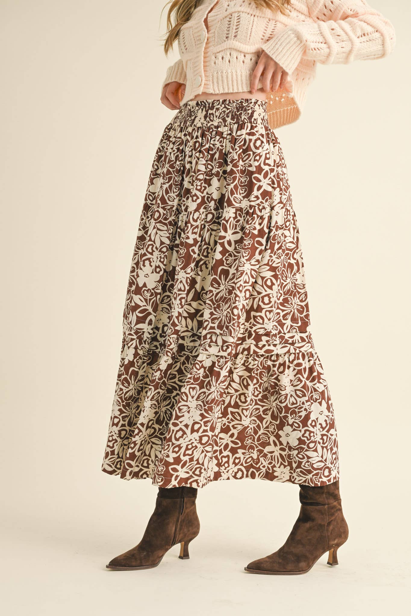 Rental- Floral Pin Tuck Midi Skirt