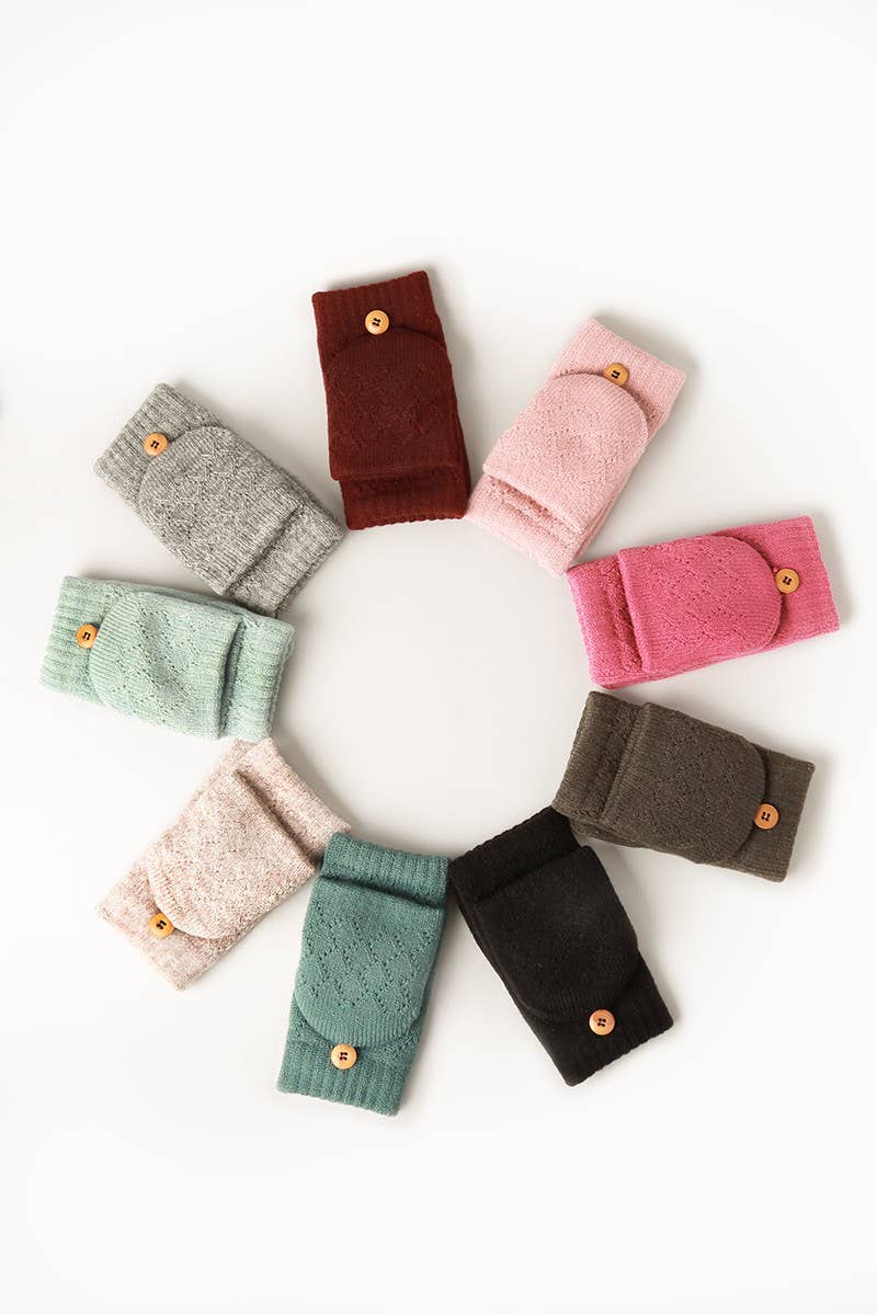 Solid Knit Convertible Fingerless Mittens Gloves