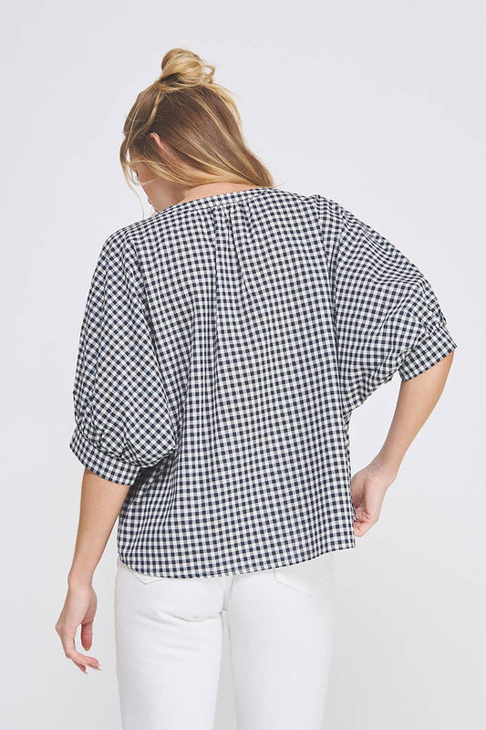 Gingham Cotton Blend Blouse