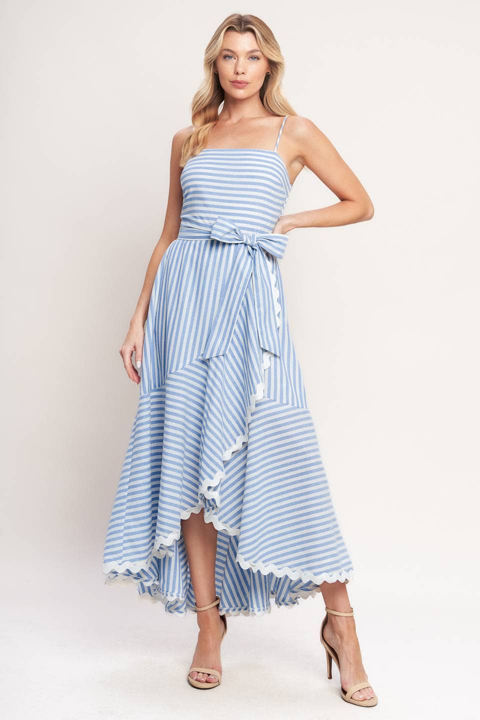 Striped Ric Rac Trim Midi Dress