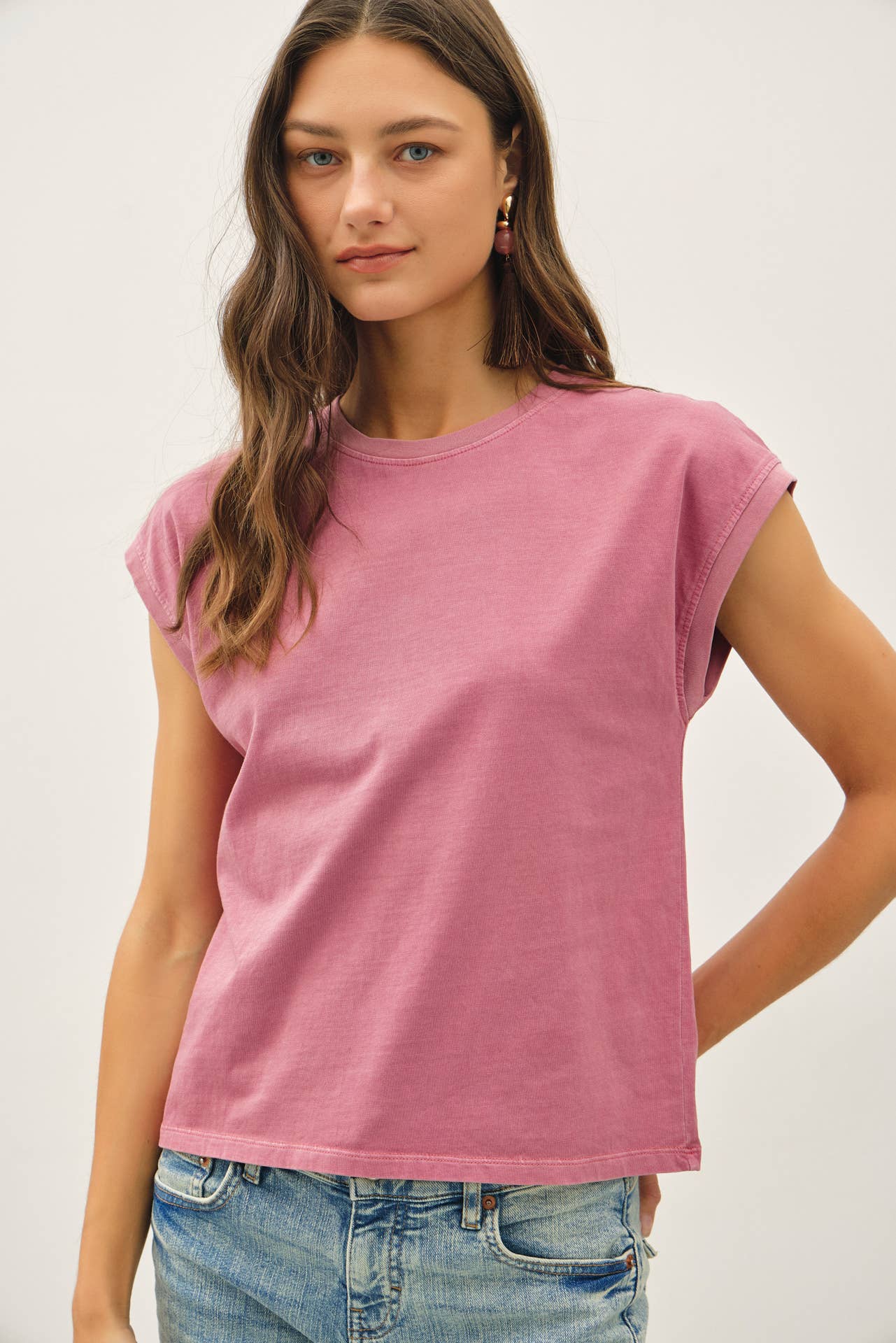 Basic Acid Wash Cap Sleeve Top
