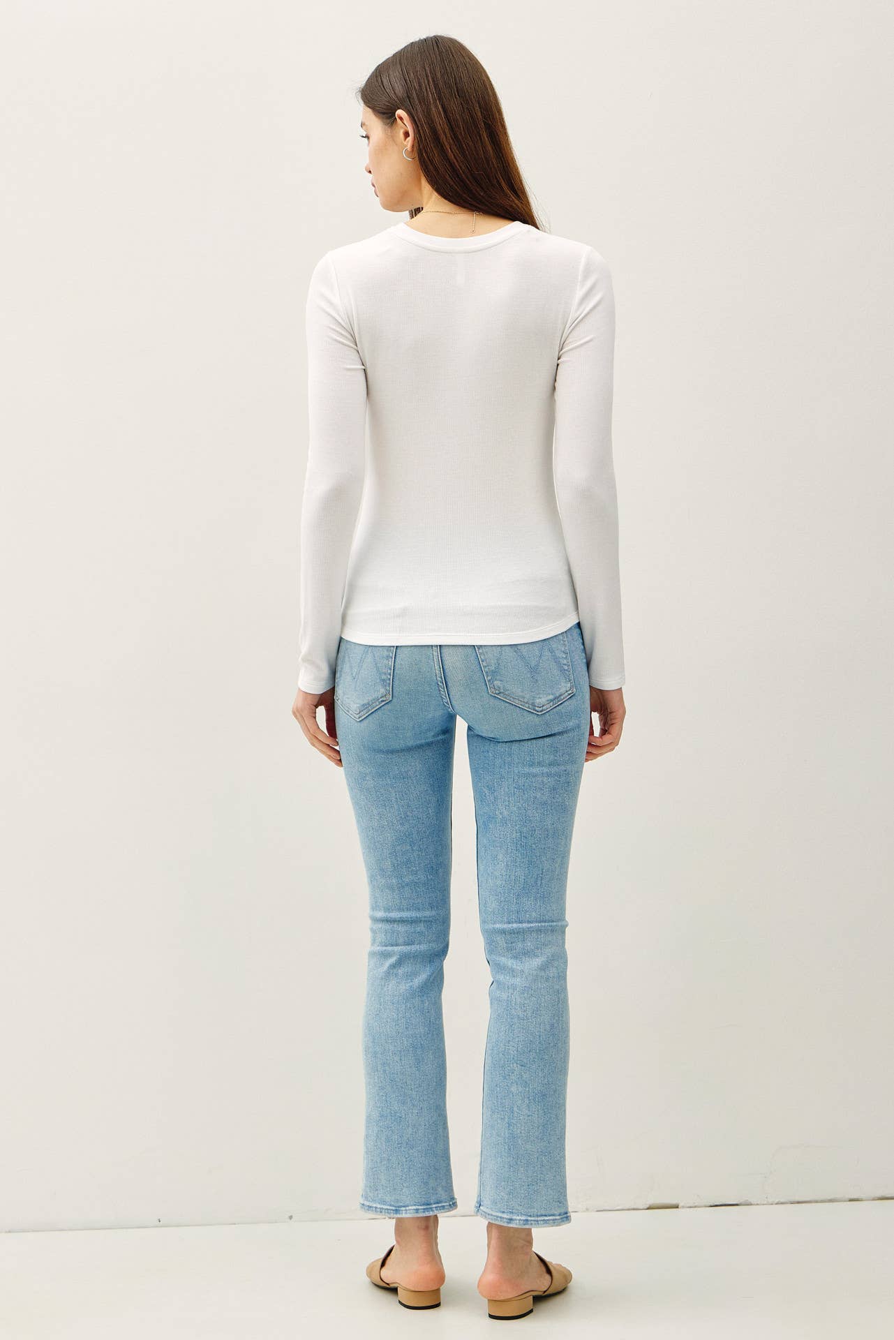 Ribbed Notched Neck Long Sleeve Top