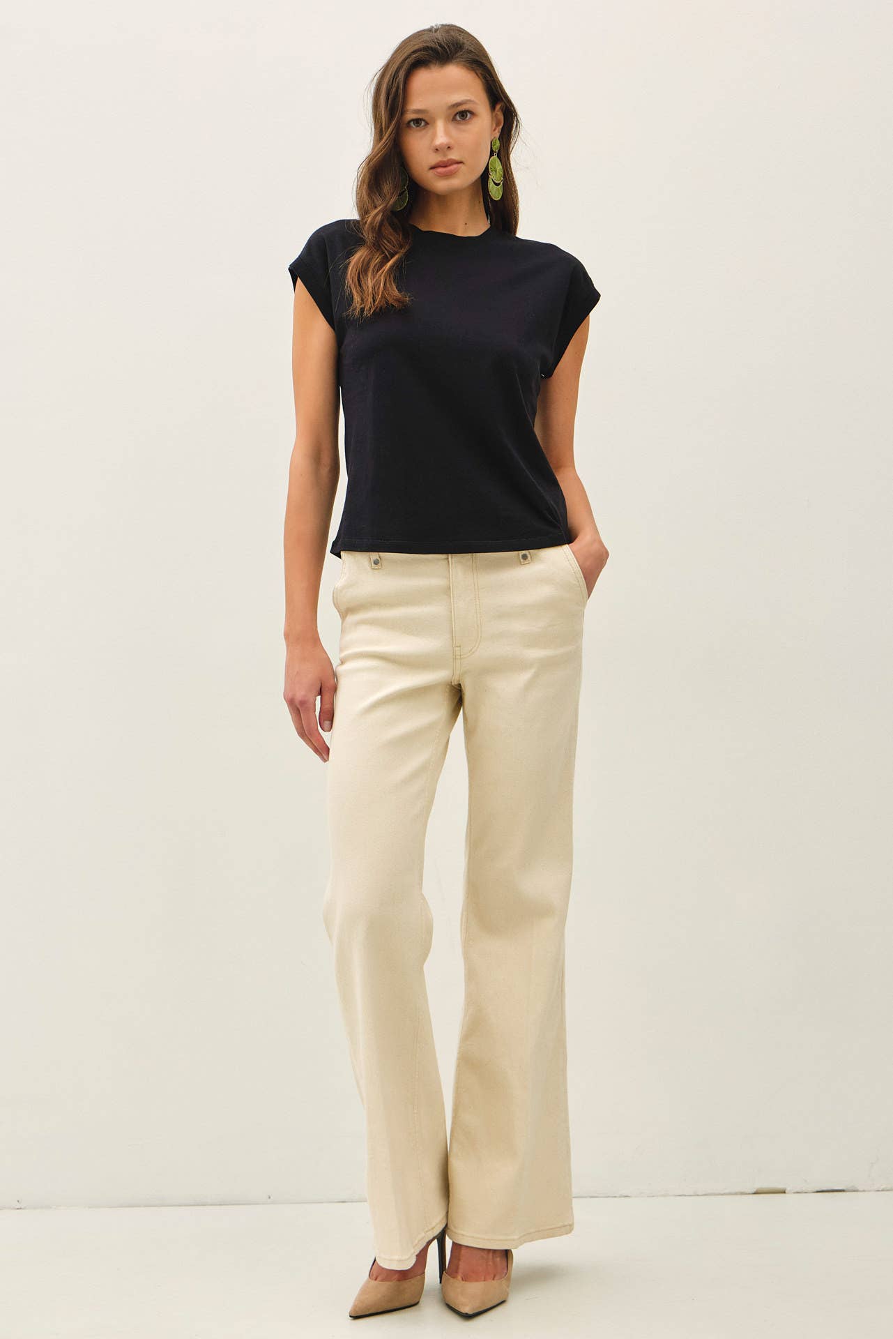 Cap Sleeve Crew Neck Cotton Top