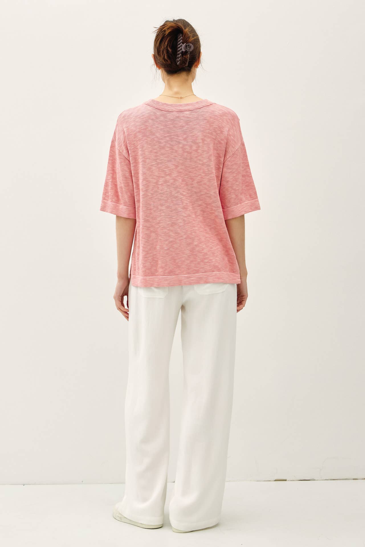 Short Sleeve Slub Cotton Sweater