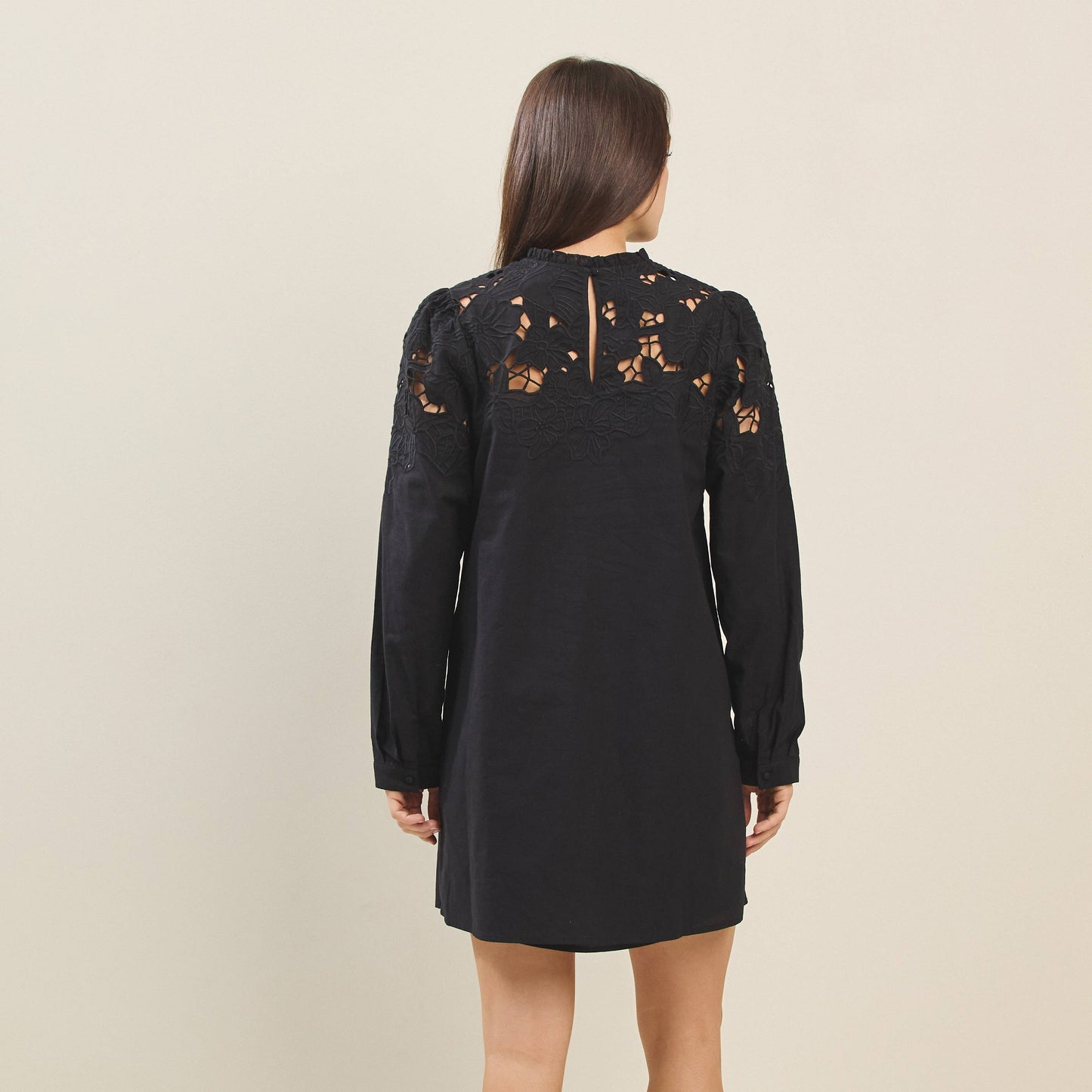 Cutwork Embroidered Long Sleeve Mini Dress