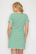 Load image into Gallery viewer, Green Striped Knit Mini Dress with Front Tie 
