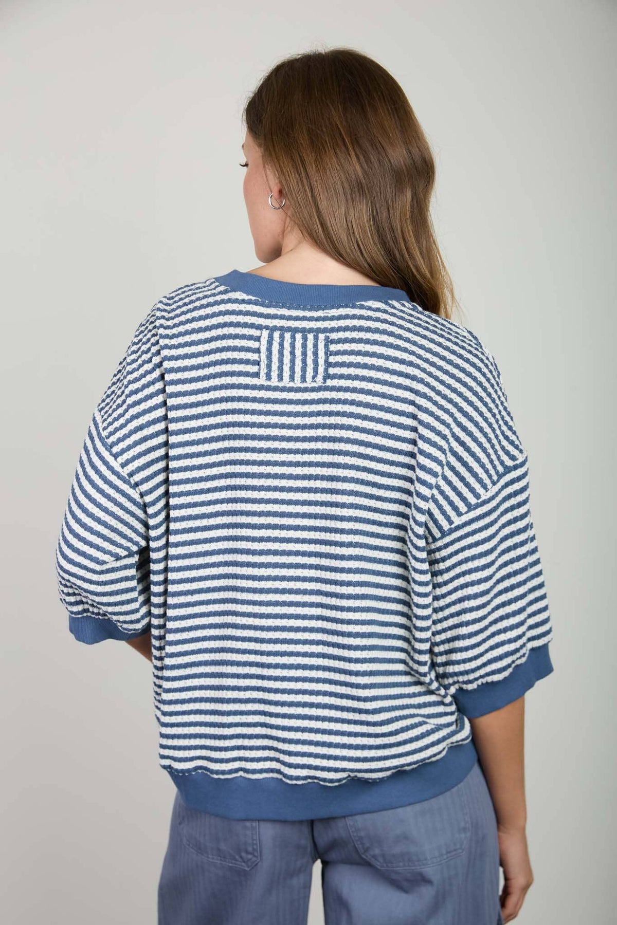 Textured Striped 3/4 Sleeve Knit Top