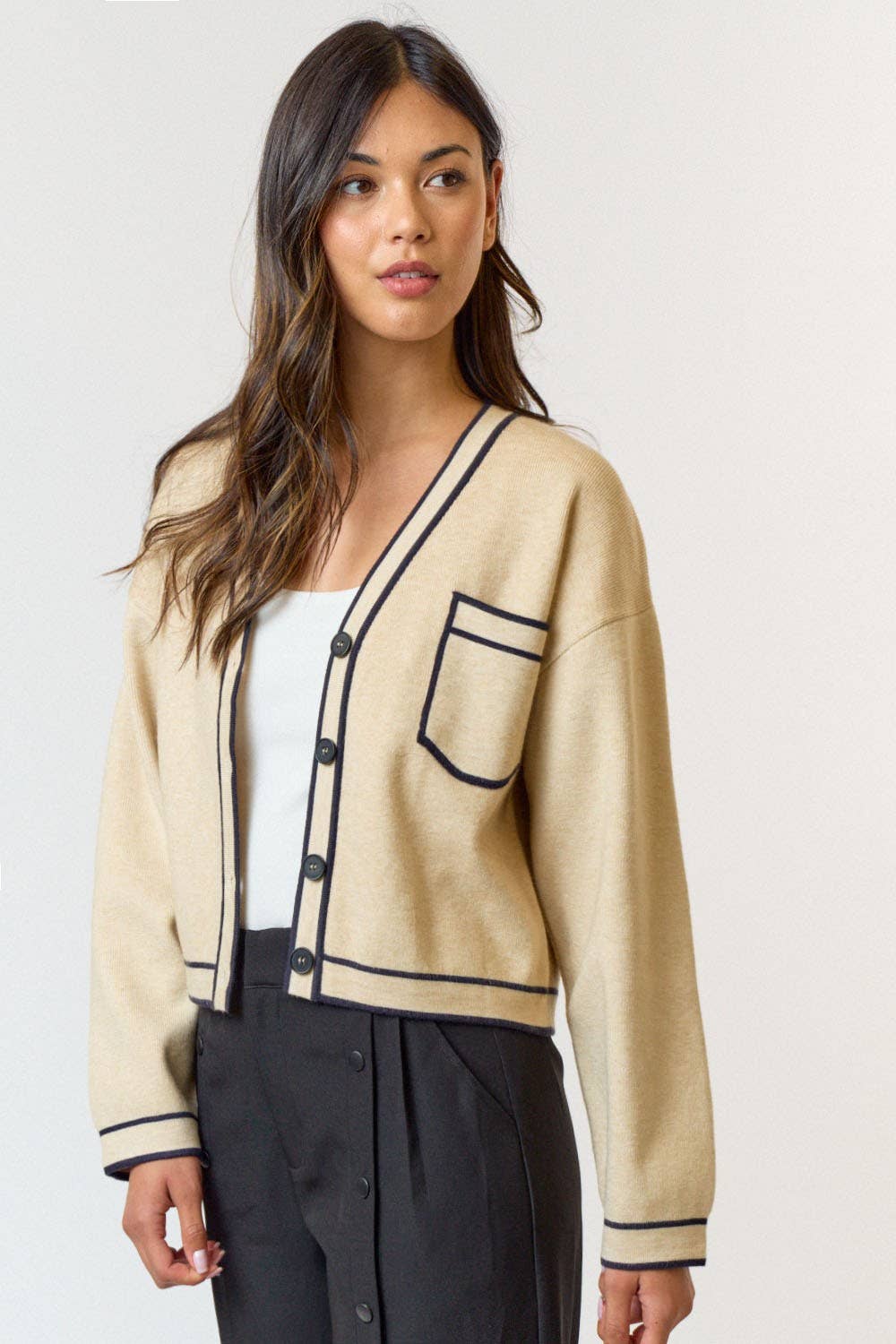 Contrast Stripe Crop Cardigan