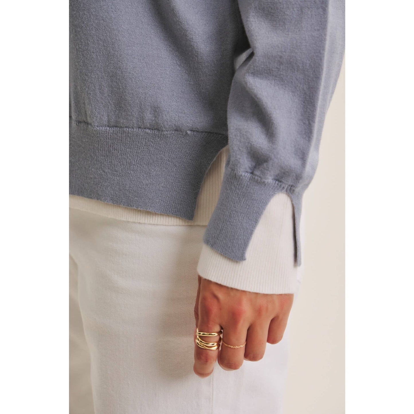 Two Tone Contrast Cuff Lightweight Sweater