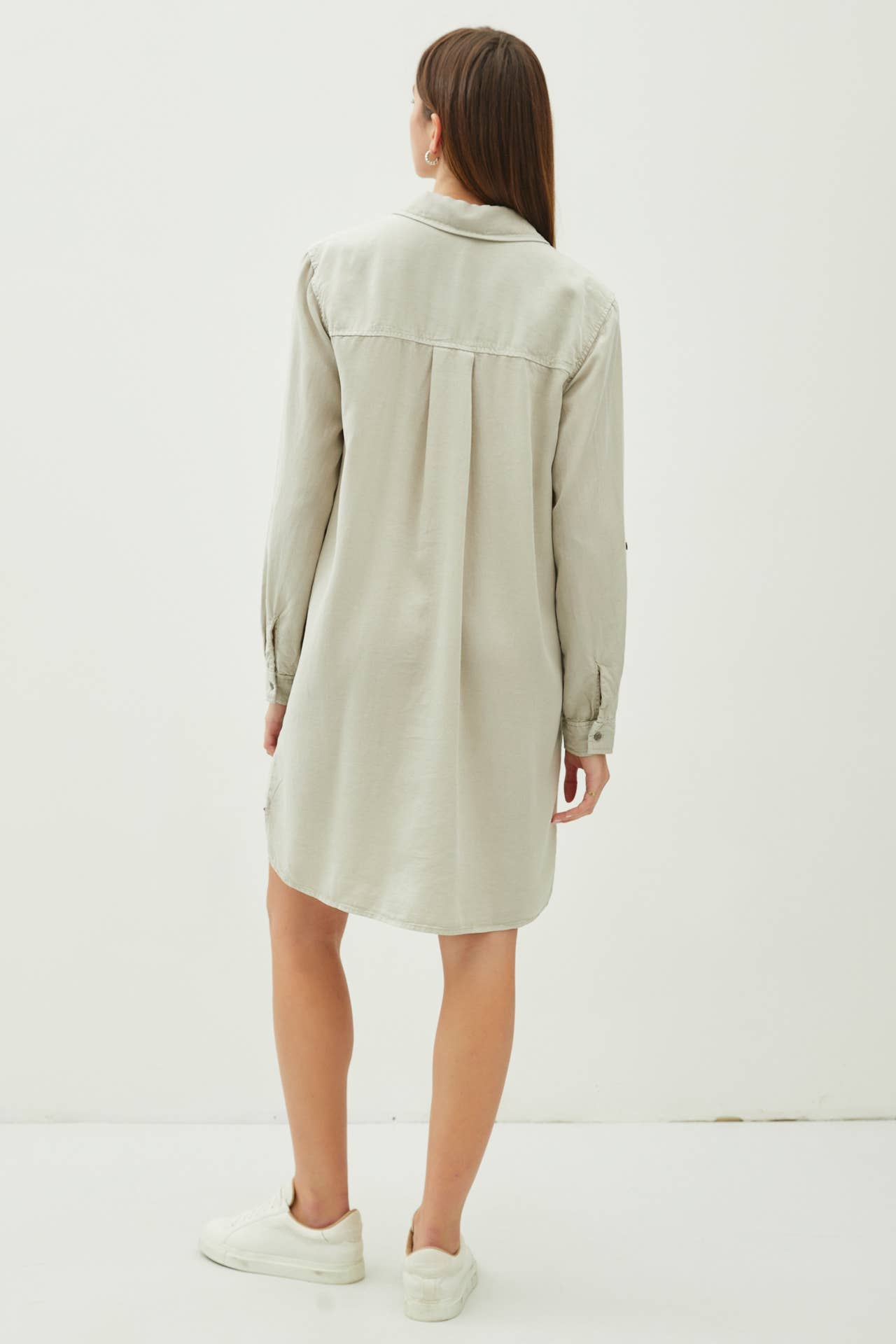 Collared Rolled Sleeve Tencel Dress