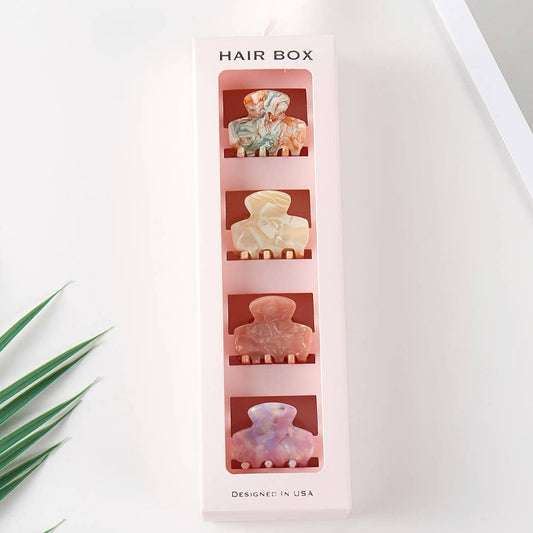 Hair Box Marble Texture Assorted Mini Claw Hair Clip Set