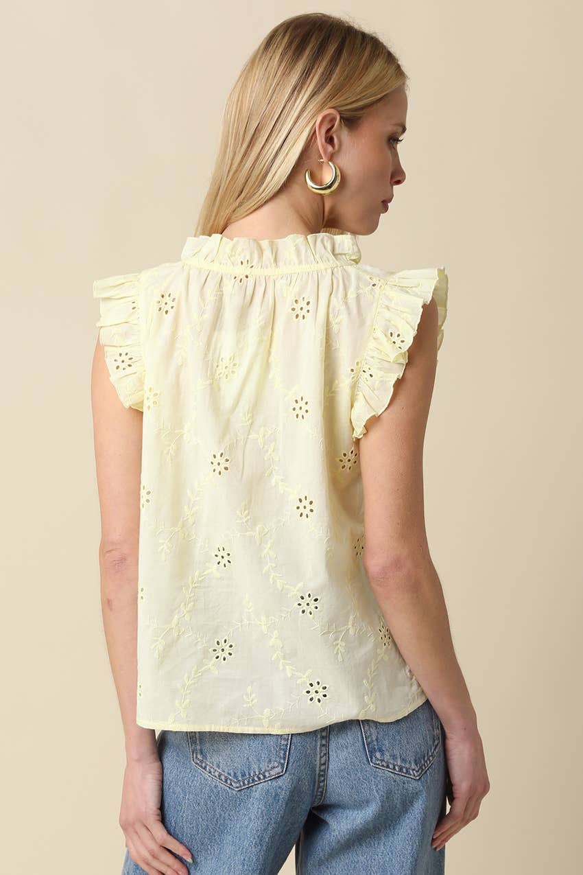 Eyelet Ruffle Sleeve Blouse