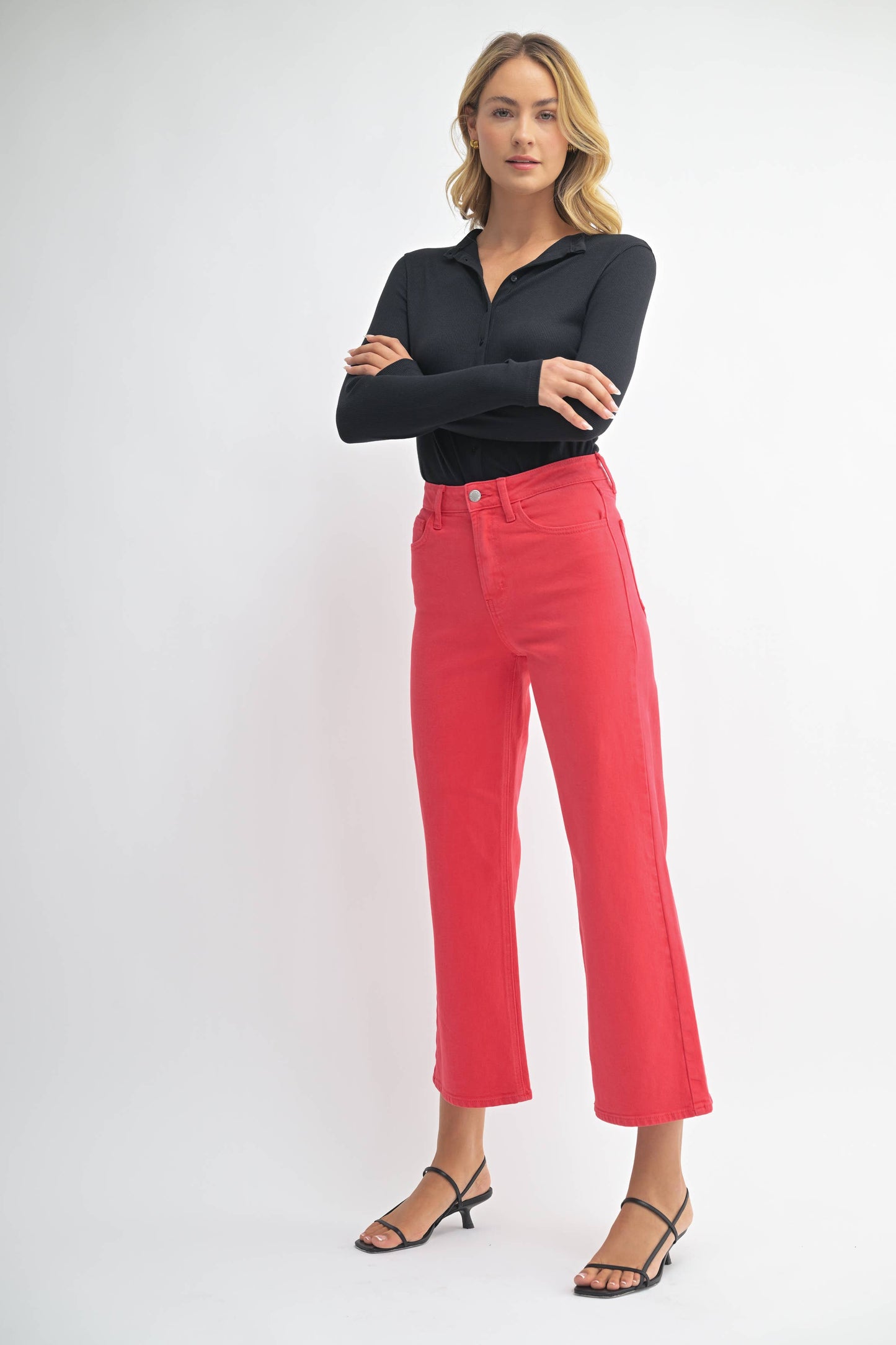 Slim Wide Leg Red Jeans