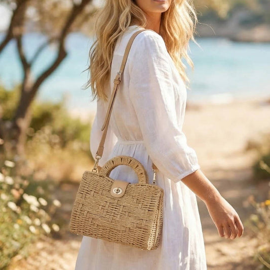 Natural Woven Straw Structure Top Handle Bag