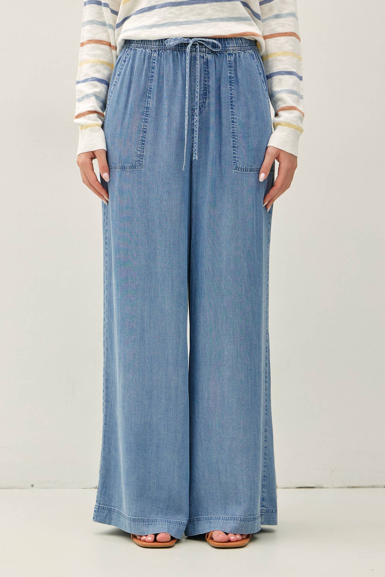 Chambray Wide Leg Tencel Pants