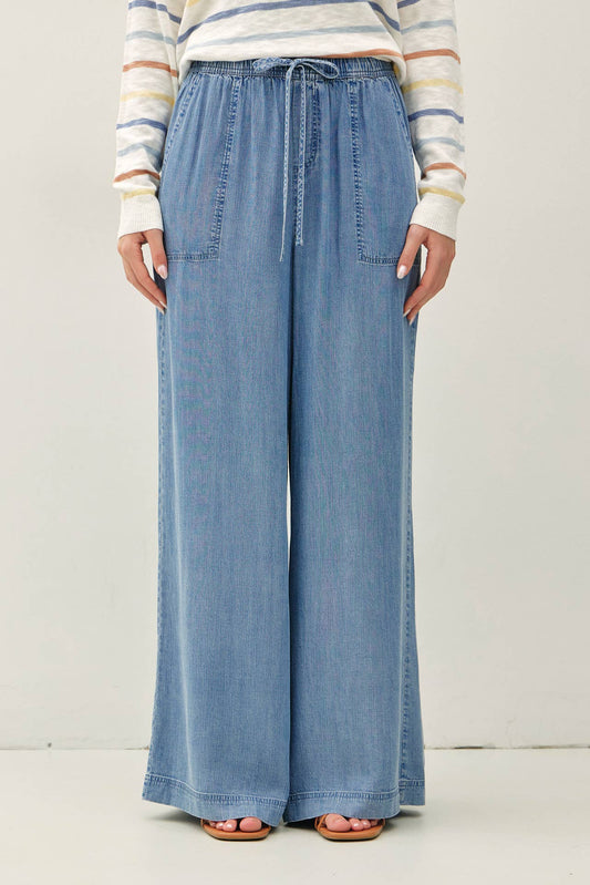 Chambray Wide Leg Tencel Pants