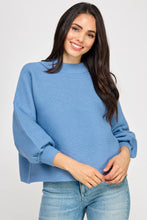 Load image into Gallery viewer, Balloon Sleeve Mock Neck Ribbed Sweater
