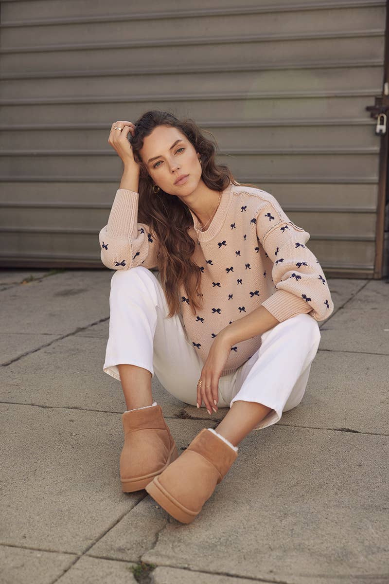 Bow Pattern Balloon Sleeve Sweater