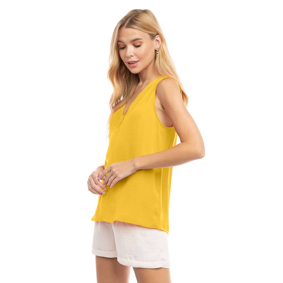 Pleated Neck Sleeveless Top