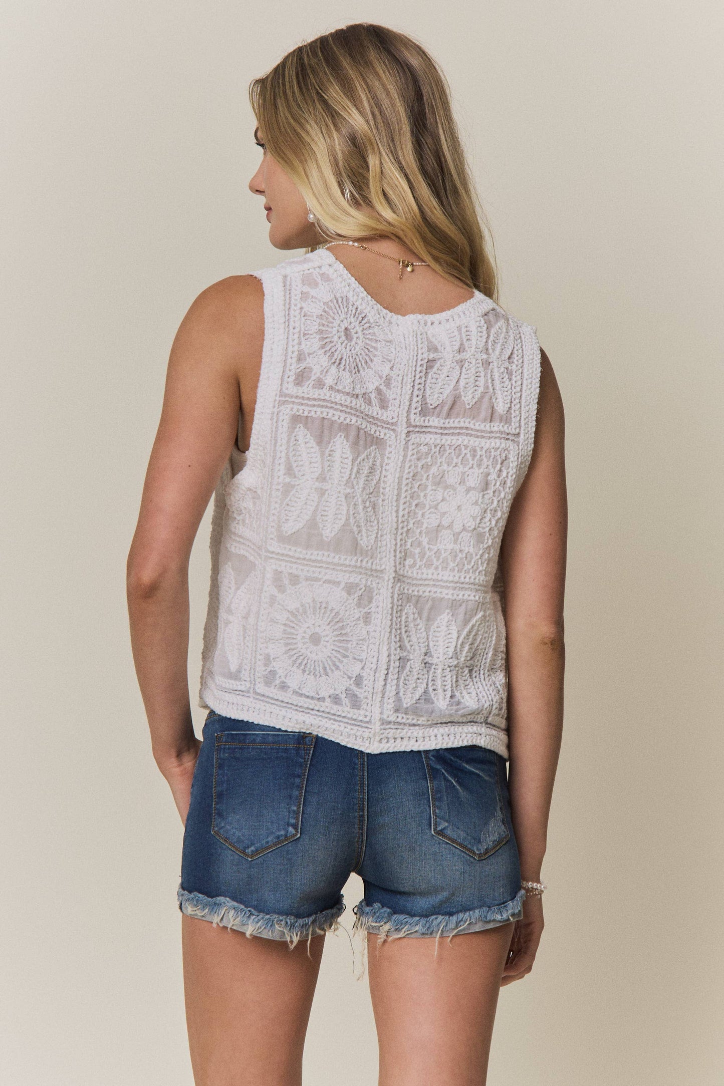 Embroidered Lace Patchwork Vest Top
