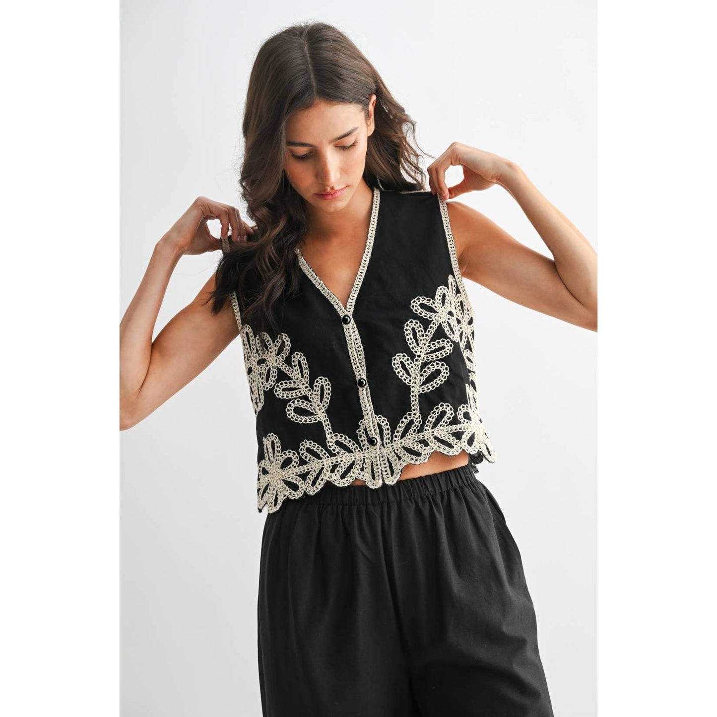 Embroidered Wide Leg Pants