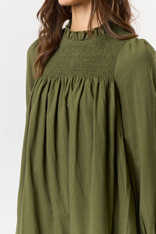 Puff Sleeve Bib Smocked Mini Dress