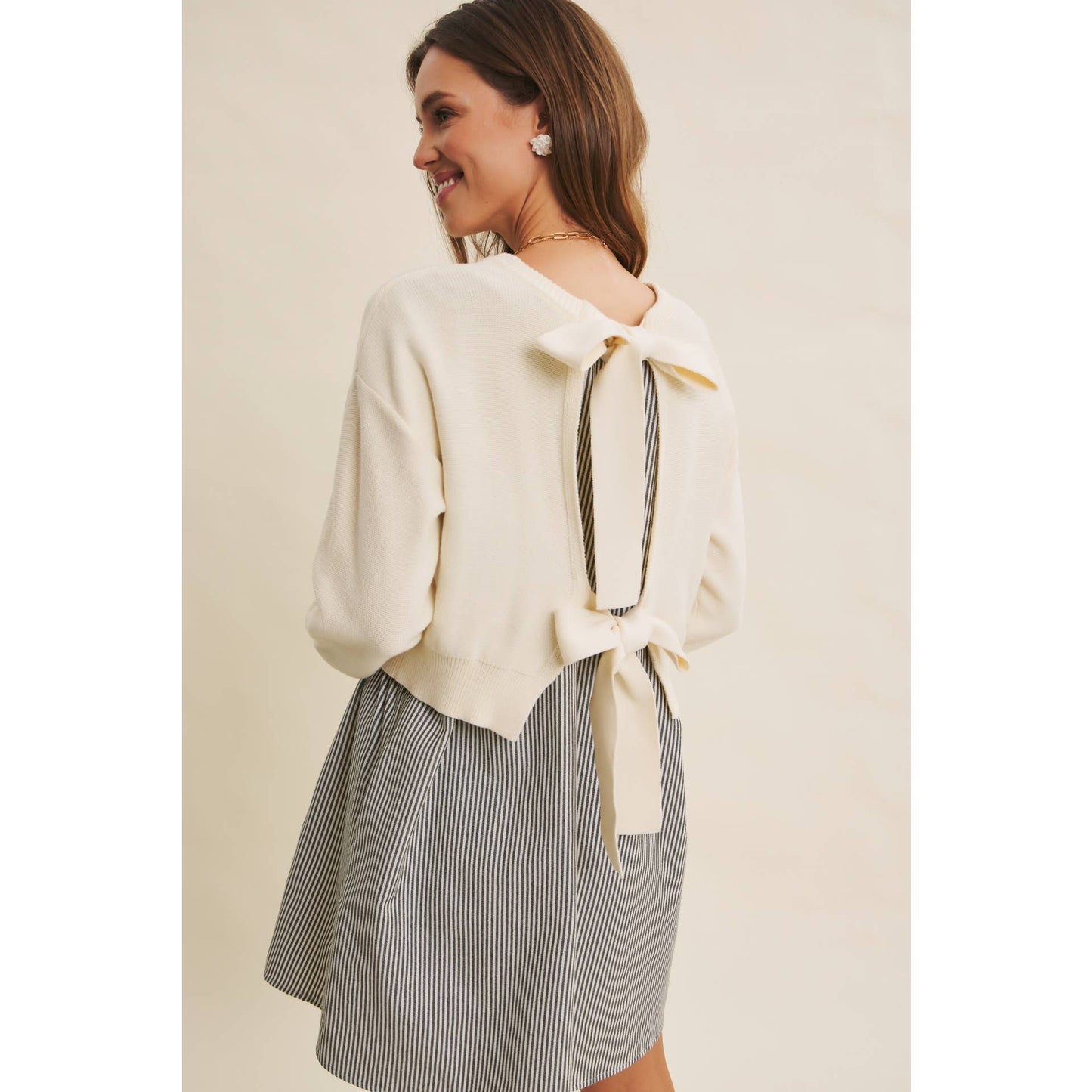 Tie Back Mixed Media Sweater Dress