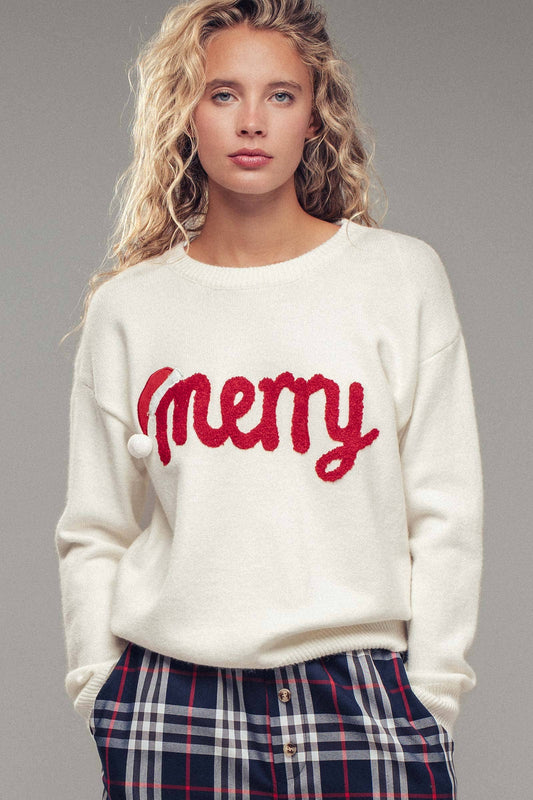 Merry Embroidered Crewneck Sweater