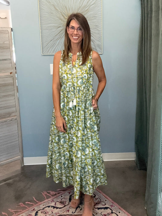 The Celia Dress- Chartreuse Garden