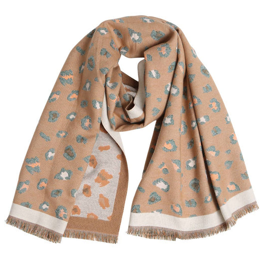 Leopard Oblong Wrap Shawl Scarf with Fringe