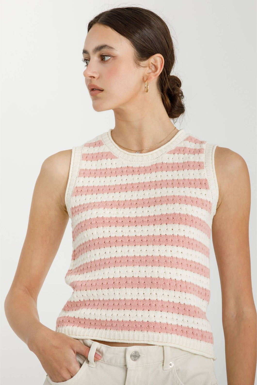 Sleeveless Open Weave Sweater Top