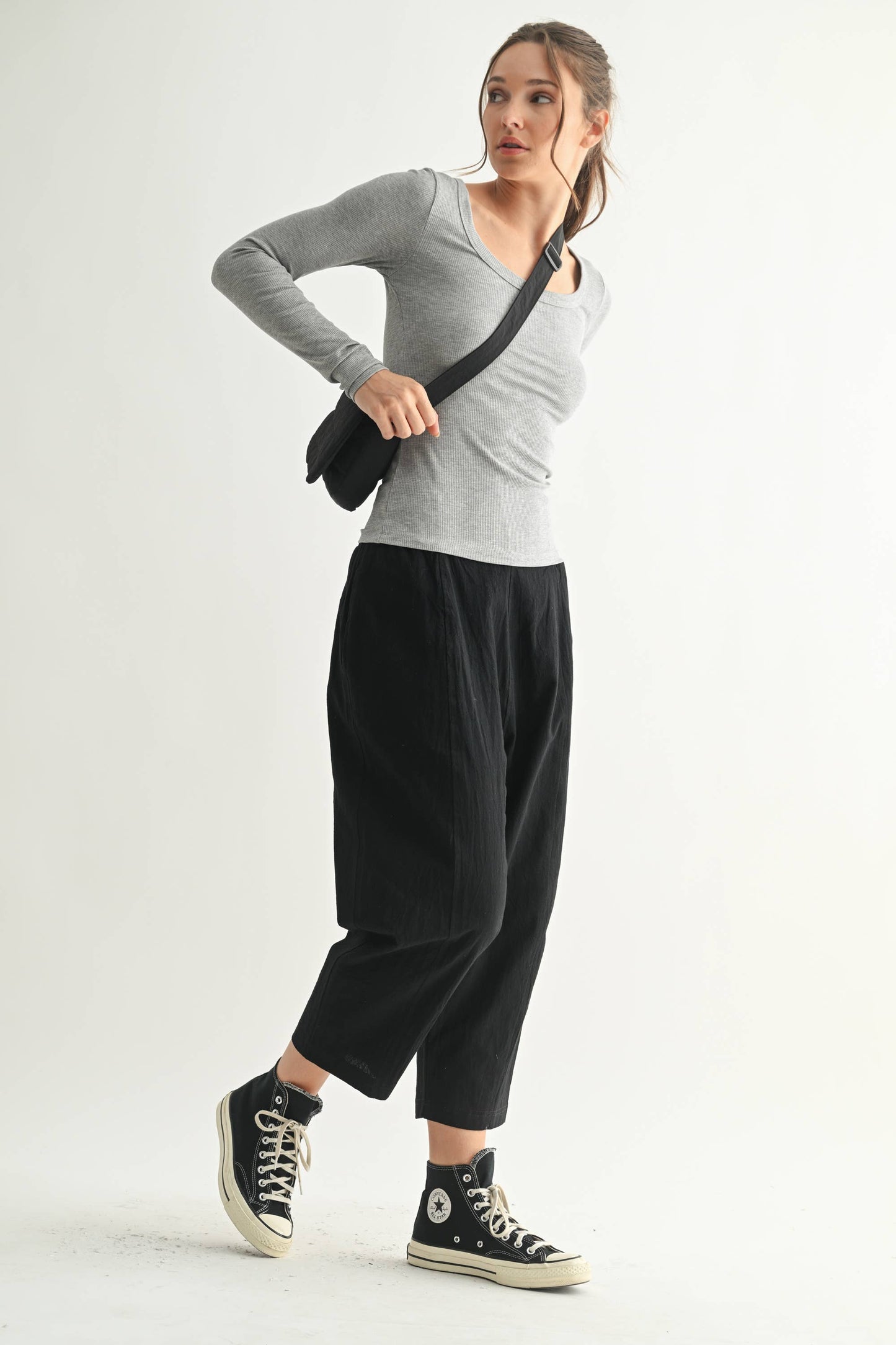 Long Sleeve Scoop Neck Micro Ribbed Top