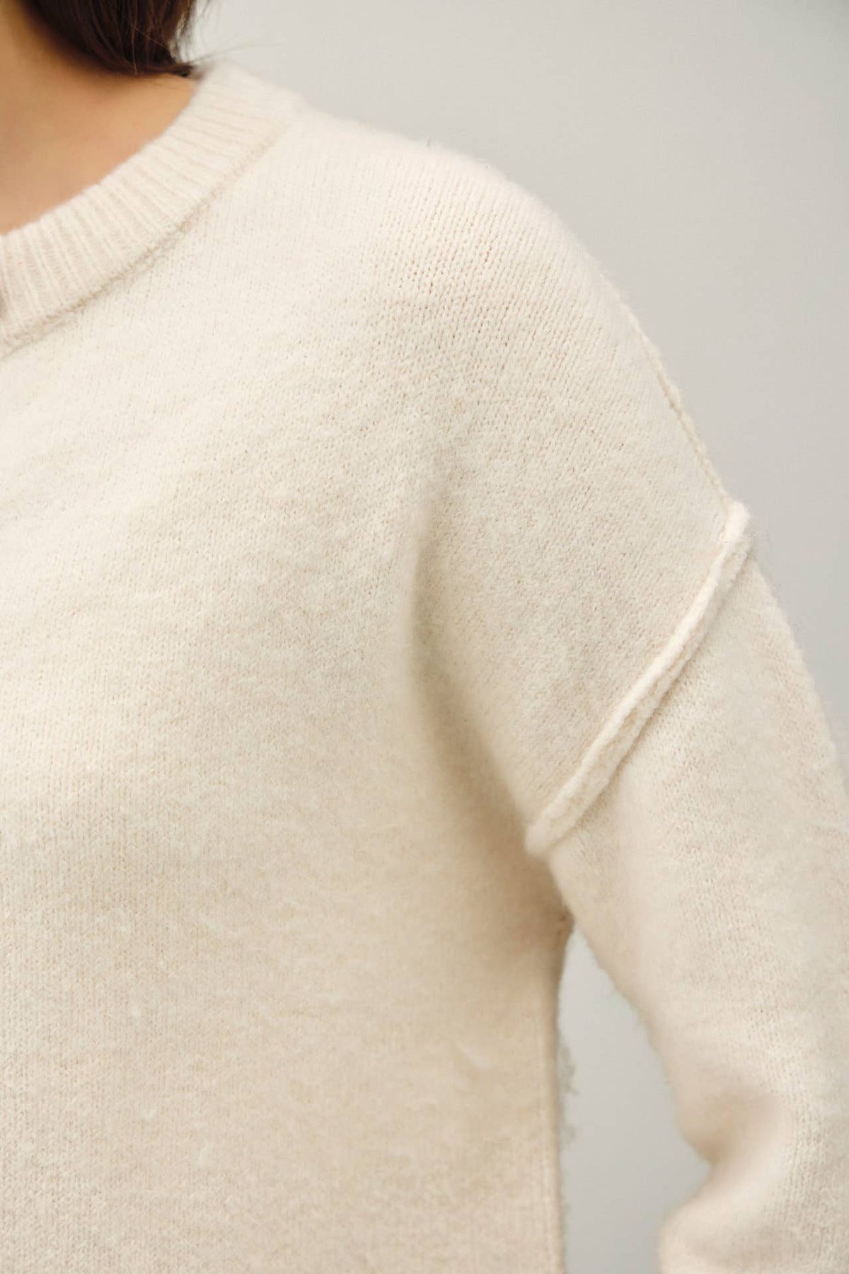 Exposed Seam Crew Neck Button Front Cardigan