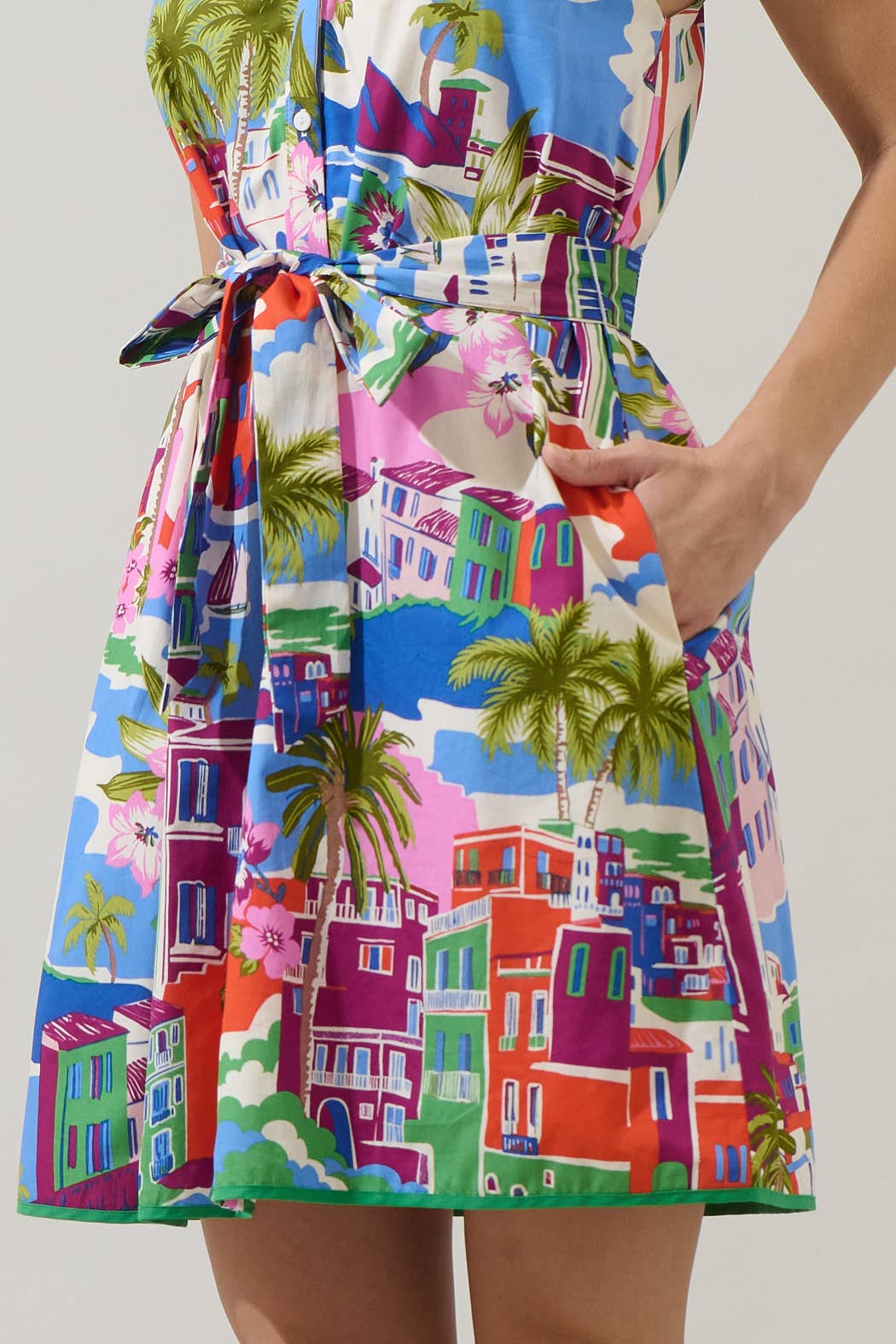 Rental- Double Sleeve Tropical Ruffle Mini Dress