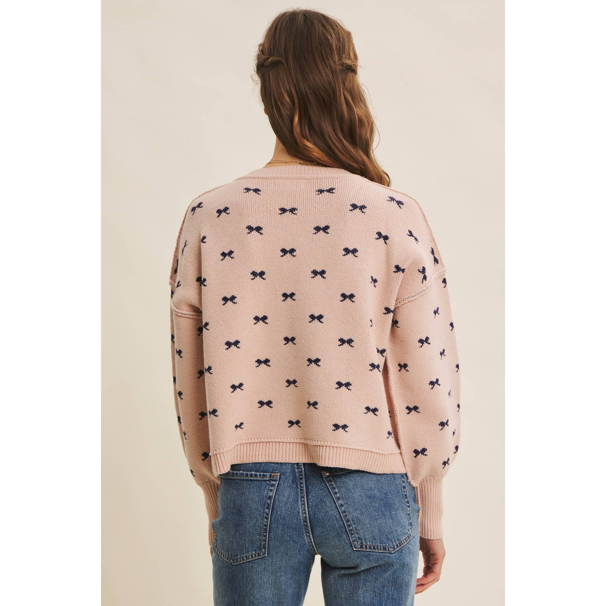 Bow Pattern Balloon Sleeve Sweater