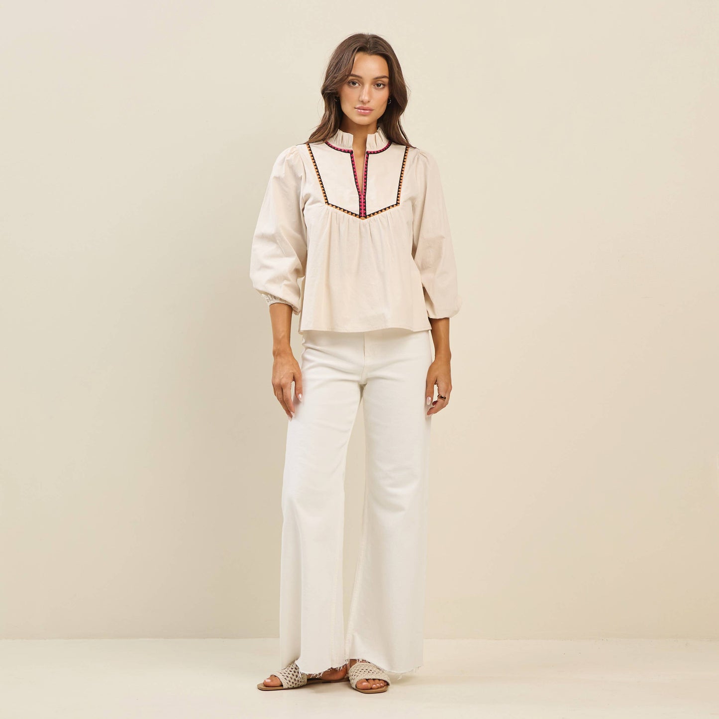 Rental- Able Embroidered Bib Front Top