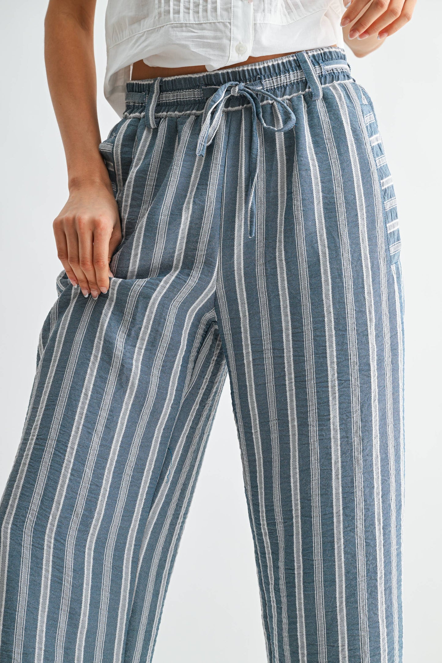 Striped Wide Leg Drawstring Pants