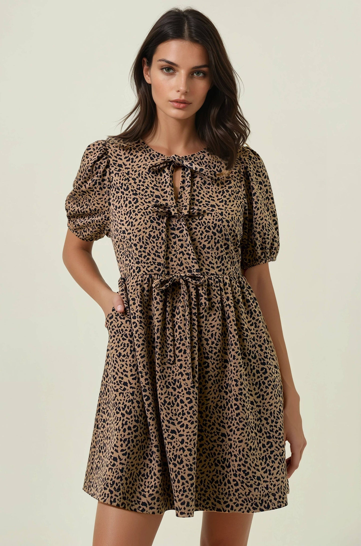 Triple Bow Front Animal Print Dress