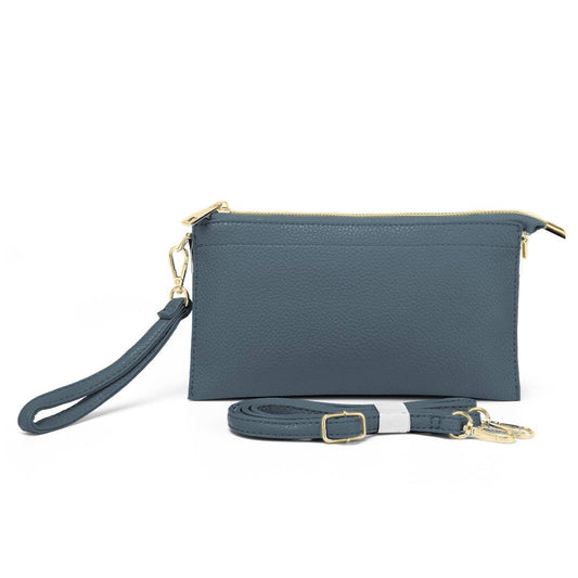 Solid Colored Leather Clutch Bag Removable Strap