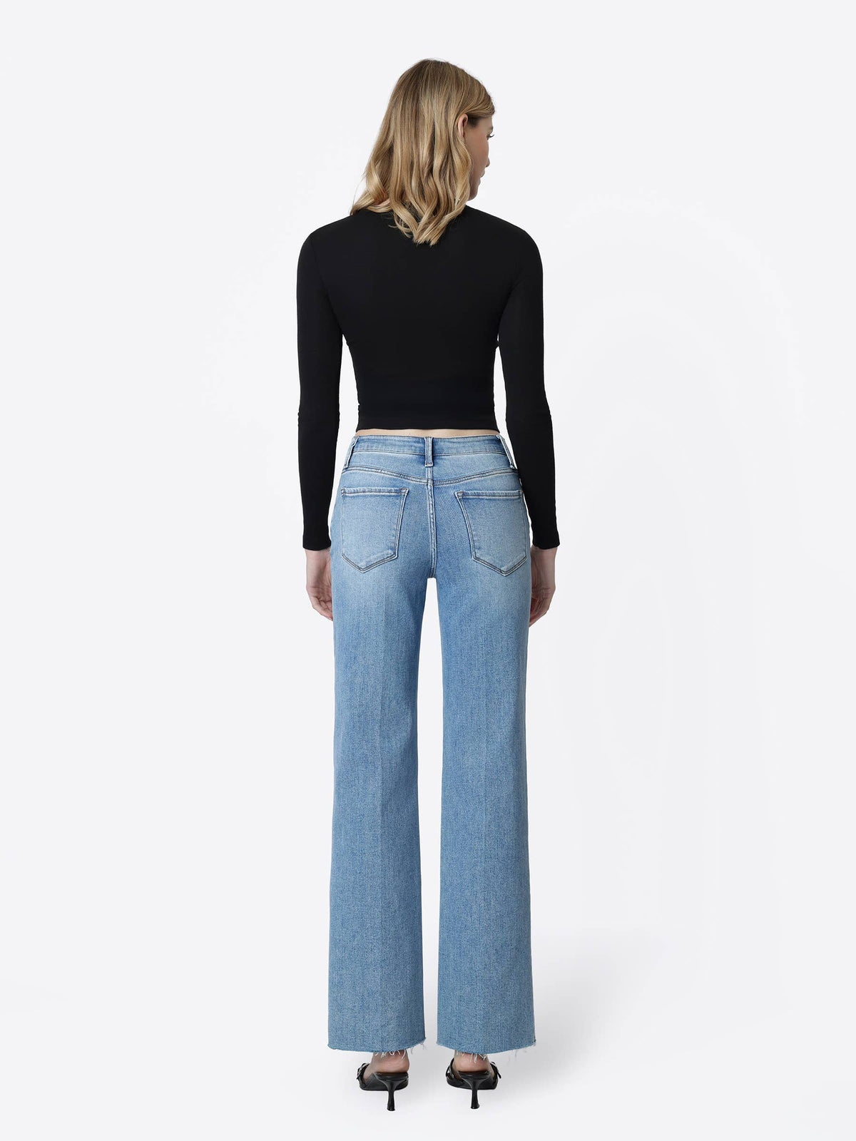 High Rise Raw Hem Slim Wide Jeans