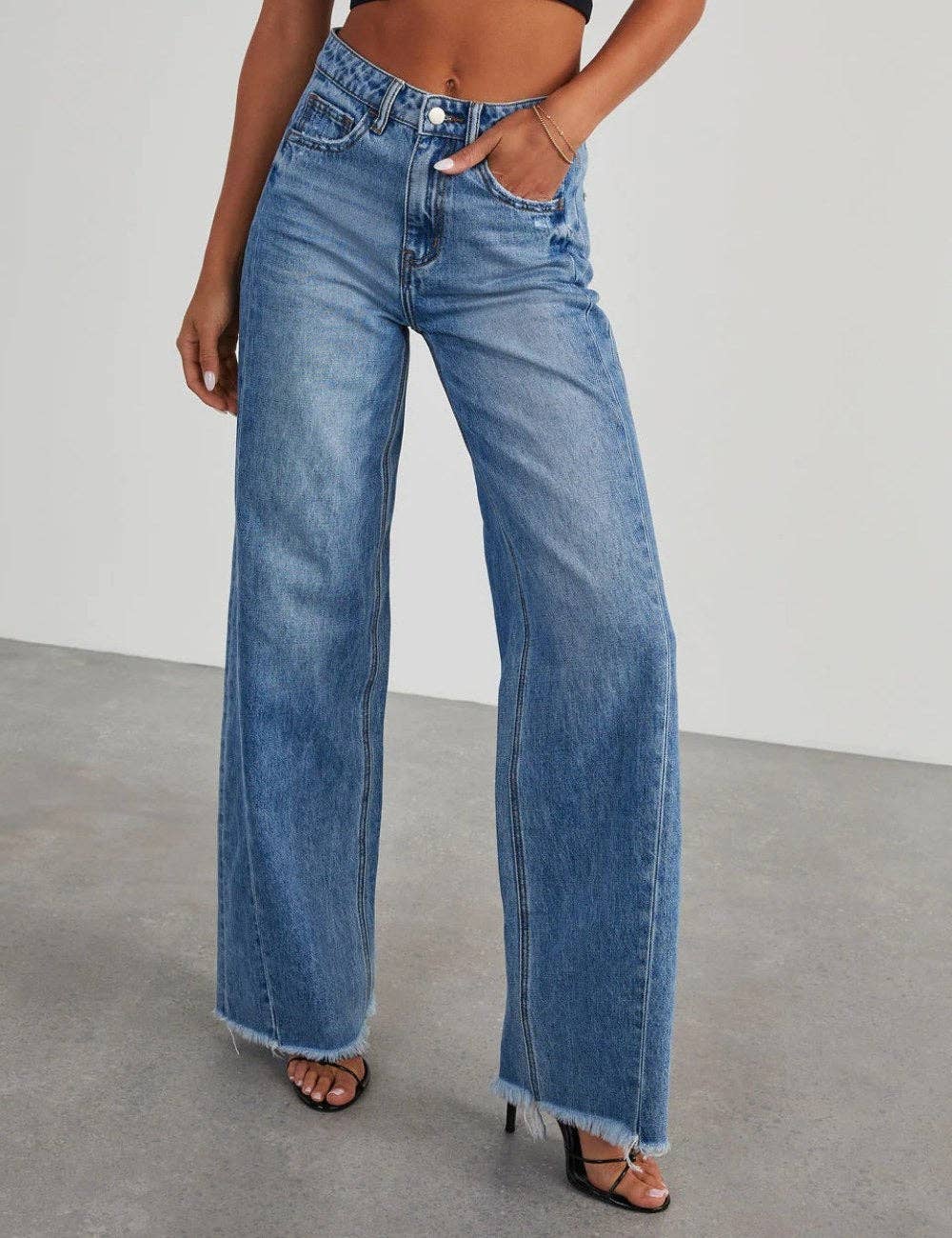 Side Spliced Wide Leg Jeans